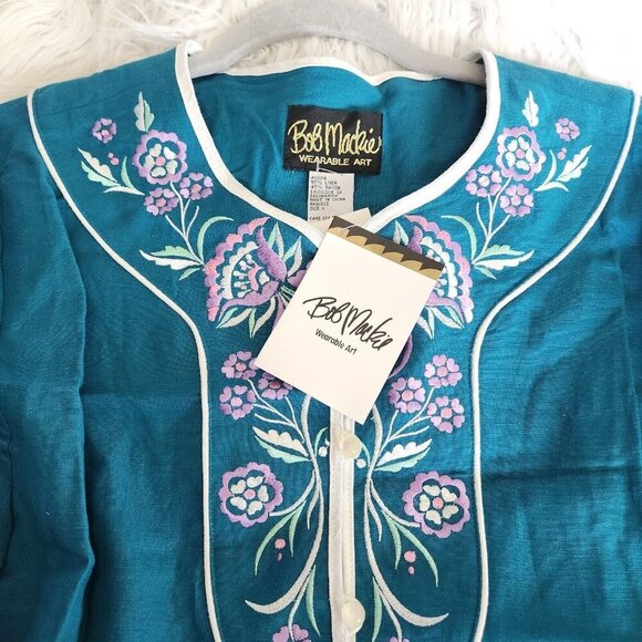 Bob Mackie Wearable Art Jacket Women's L Linen Rayon Floral‎ Embroidery NWT QVC - Picture 3 of 13